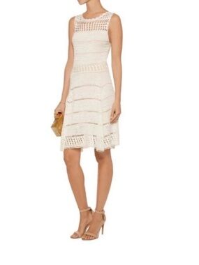 Alice + Olivia Cream Sleeveless Crochet Midi Dress